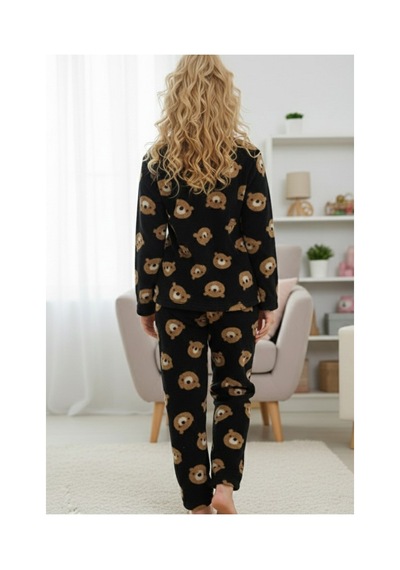 Siyah İnci Düğmeli Wellsoft Pijama Takım 7922 Siyah