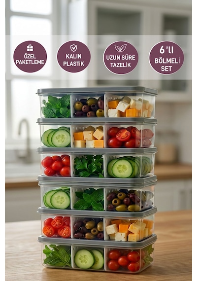 Selka Home 6 Adet 2 Lt. Nora Bölmeli Organizer  Buzdolabı Buzluk Düzenleyici Saklama Kabı