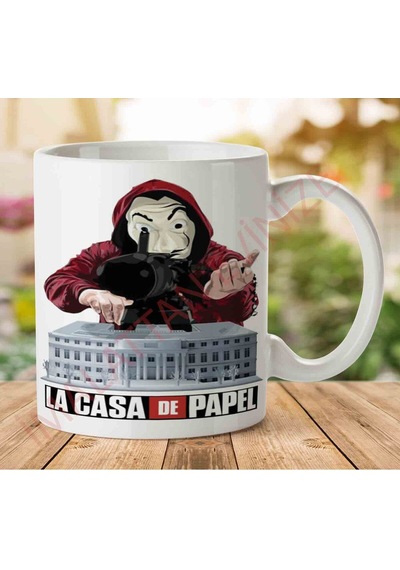 1-1106 La Casa De Papel İki Tarafı Baskılı Kupa Bardak.jpg Çok Renkli