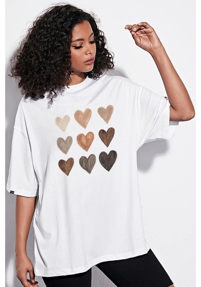 Baskı Oversize T-shirt Beyaz