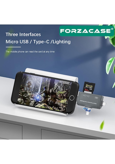 Forzacase Type-c, Lightning, Micro Usb Uyumlu Usb 3.0 Otg Sd Kart Okuyucu Çevirici Adaptör - Fc1159 1 Adet