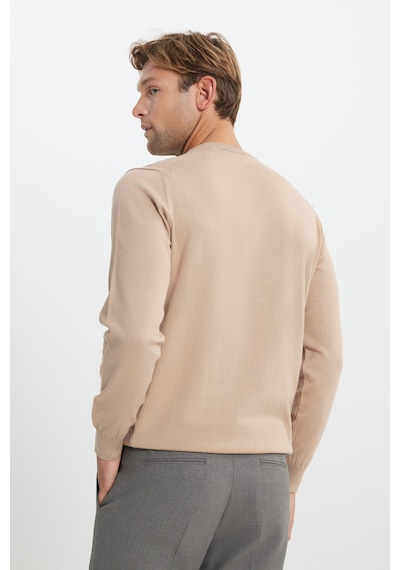 AC&Co / Altınyıldız Classics Erkek Bej Pamuklu Standart Fit Normal Kesim Bisiklet Yaka Triko  Kazak Bej