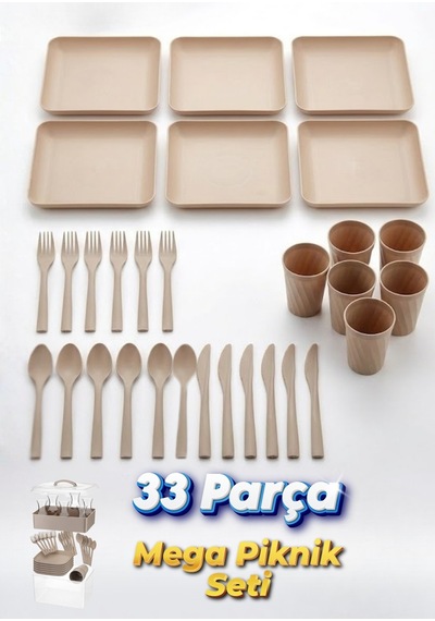 Evle 33 Parça Mega Piknik Seti Açık Kahverengi