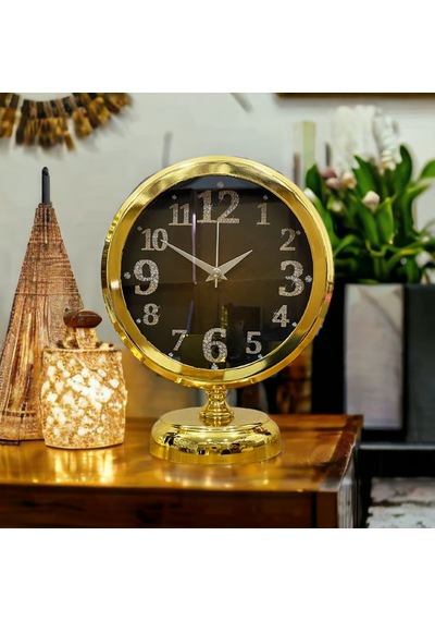 Gold Parlak Metal Ofis Salon Otel Ofis Masa Saati B13