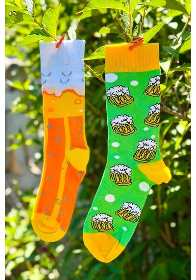 Lousocks Unisex Sağlı Sollu Suds Beer Desenli Soket Çorap Sarı
