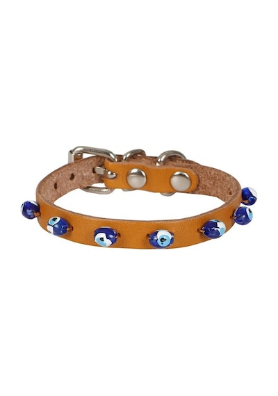 Cattie Boncuklu Deri Kedi Boyun Tasması S 1x18-22CM Camel