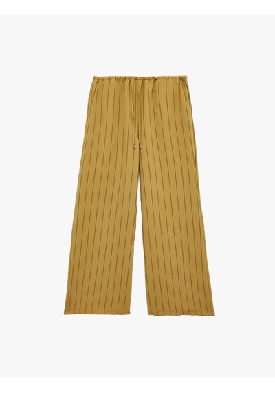 Koton Beli Bağlamalı Modal Kumaş Cepli Geniş Paça Çizgili Pantolon Yeşil Çizgili 6sak40065ew Yeşil Çizgili
