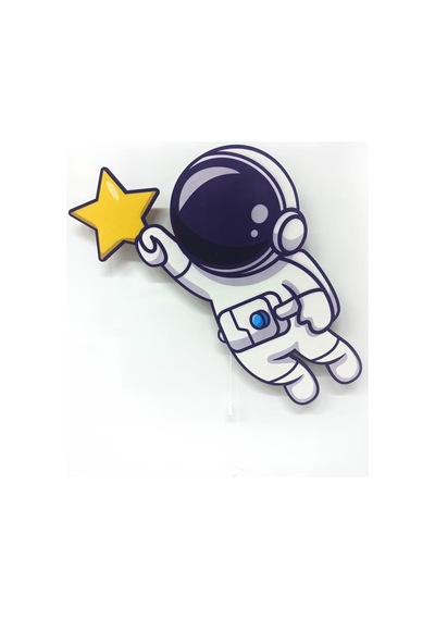 CajuArt Yıldız Astronot Ahşap Işıklı Çocuk Odası Duvar Tablosu