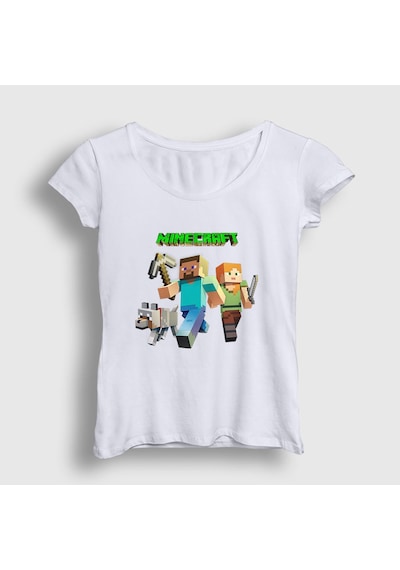 Presmono Kadın Miners Minecraft T-shirt Beyaz