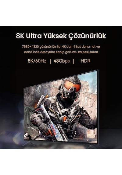 Hdmı 2.1 8k 60hz 4k 120hz 48 Gbps Hdr Earc Hdcp 2.2 Örgülü Ses Ve Görüntü Kablosu 2 Metre