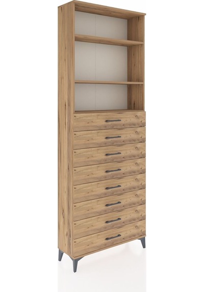 Arges Dolap 3 Raflı 8 Çekmeceli 88x30x243 Çam-çam Çam