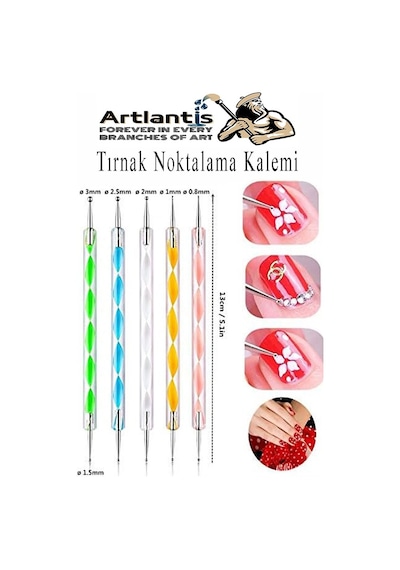 Tırnak Şekillendirme Kalemi 5 Li 1 Paket Nail Art Metal Başlıklı Tırnak Süsleme Kalemi Nokta Boyama Mandala Modelleme