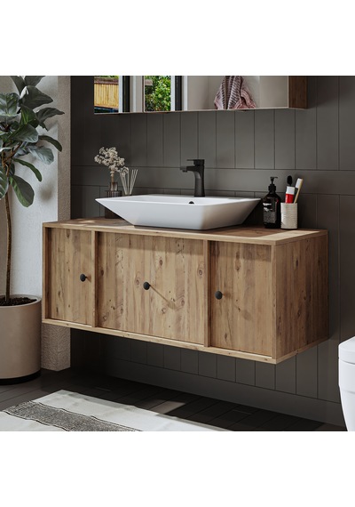 Gusto Ayaksız Lavabolu Mdf 120 Cm Çekmeceli Banyo Dolabı Atlantik Atlantik Çam