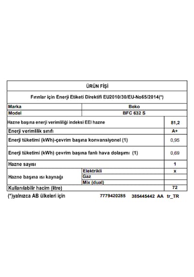 Beko BFC 632 S 72 L FitFry Buhar Destekli Fırın Siyah