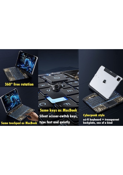 Apple Uyumlu iPad, Pro 11 4. Nesil 3. Nesil Kılıf Kablosuz Dönebilen Klavyeli Kılıf Keyboard Kılıf