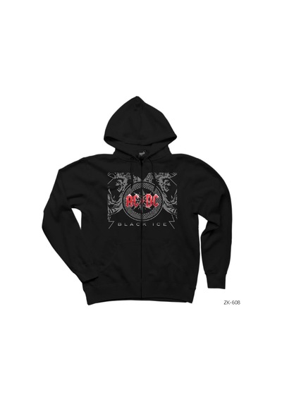Ac Dc Black Ice Red Siyah Fermuarlı Kapşonlu Sweatshirt
