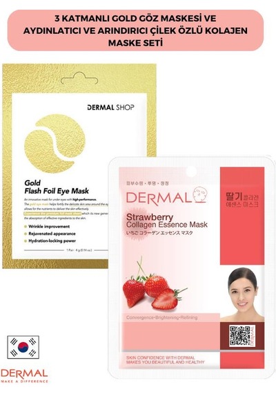 Dermal 3 Katmanlı Gold Göz Maskesi ve Aydınlatıcı Ve Çilek Özlü Kolajen Maske Seti