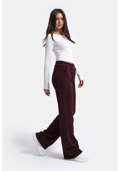 Kadın Bordo W6-35 Flare Fit İnce Fitilli Esnek Velvet Kadife Kumaş Pantolon