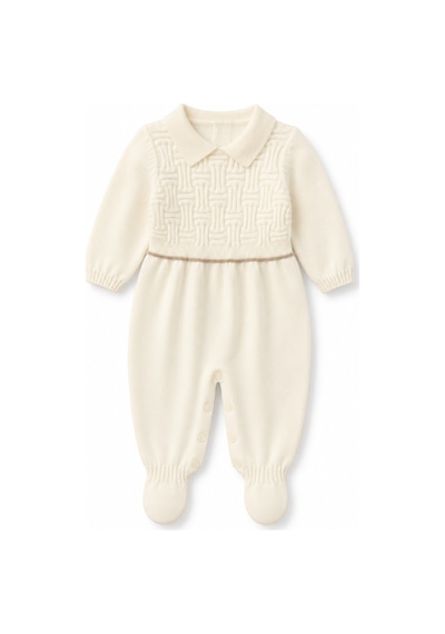 Babyhola Unisex Triko Patikli Bebek Tulum 5603 Ekru