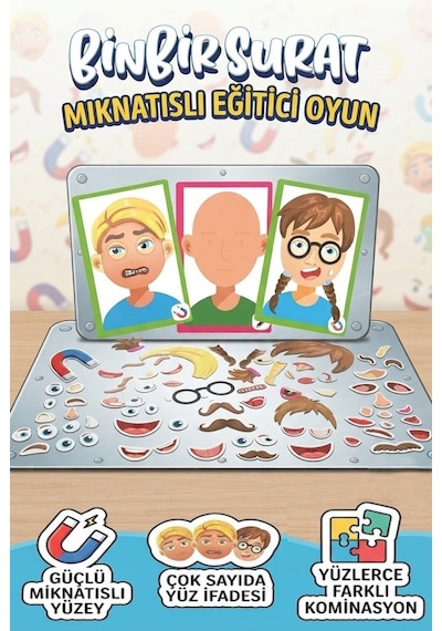 Binbir Surat - Eğitici Mıknatıslı Yüz Tasarım Ve Yaz-sil Yaratıcılığı Geliştiren Oyun Seti