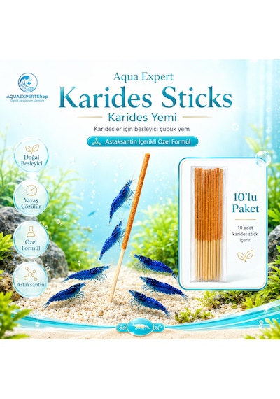 Aqua Expert Karides Sticks Karides Yemi 10 Lu Paket Doğal Besleyici Çubuk Yem Özel Formül - Askantansin