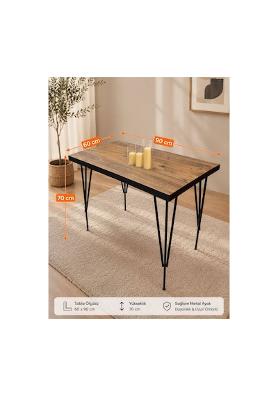Houseart 60x90 Cm Yemek Masası , Çalışma Masası , Mutfak Masası , Balkon Masası , Cafe Masası Ahşap Desenli
