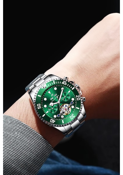 Kronen&söhne Verlux Zümrüt Yeşil Premium Tourbillon Otomatik Erkek Kol Saati Gümüş