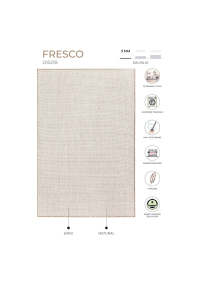 Koza Halı Fresco Ekru Natural İskandinav Jüt Yıkanabilir Halı Kilim Balkon Ekru - Krem