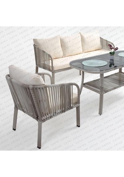 Capri Swing Artemis Üçlü Rattan Balkon Bahçe Takımı Beyaz