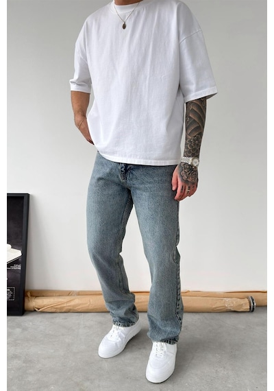 Dokulu Buz Mavi Soft Degrade Regular Pantolon Mavi
