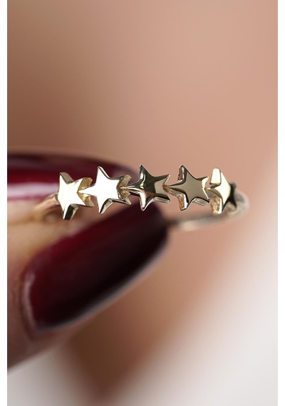 Fiyonk Kuyumculuk 14 Ayar Altın Sıralı Yıldızlar Yüzük 001