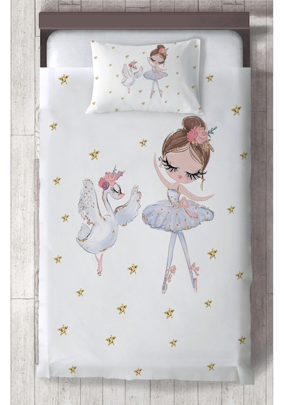 Mekta Home Bebek Ve Çocuk Odası Balerin Kız Ve Kuğu Desenli Yatak Örtüsü Renkli