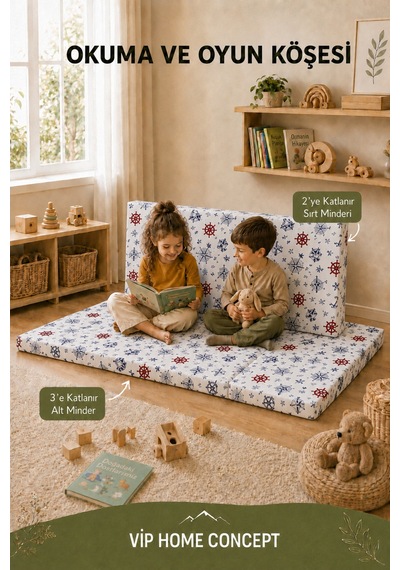 2'li Katlanabilir Çocuk Oyun Minderi Ve Yer Yatağı Seti 70x180 + 70x120 CM 6 CM - Marin