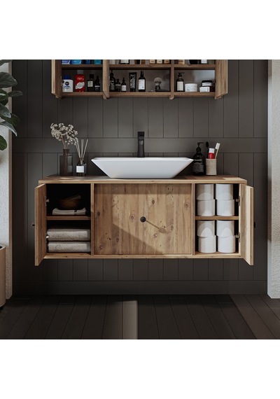 Gusto Ayaksız Lavabolu Mdf 120 Cm Çekmeceli Banyo Dolabı Atlantik Atlantik Çam