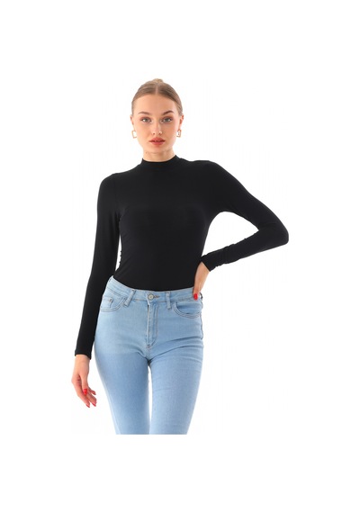 Penyebizden Kadın Viskon Boğazlı Çıtçıtlı Zıbın Body-siyah