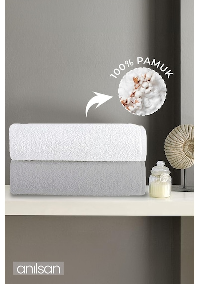 6'lı Gri-beyaz Banyo Havlusu - 70x140 Cm, 490 Gr, %100 Pamuk, Spa Ve Otel Havlusu, Günlük Kullanıma Uygun Beyaz - Gri