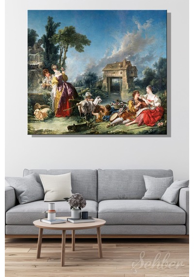 François Boucher'nin "aşk Çeşmesi" La Fontaine D'amour Adlı Eseri Kare Kanvas Tablo 4314 Çok Renkli