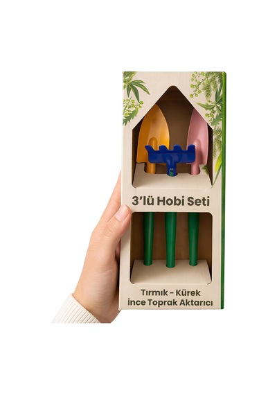 Hobi 3'lü Set Çapa Tırmık Metal Bahçe Tarla Çim Peyzaj Bitki Çiçek Ekme Toprak İşleme Küreği Küçük