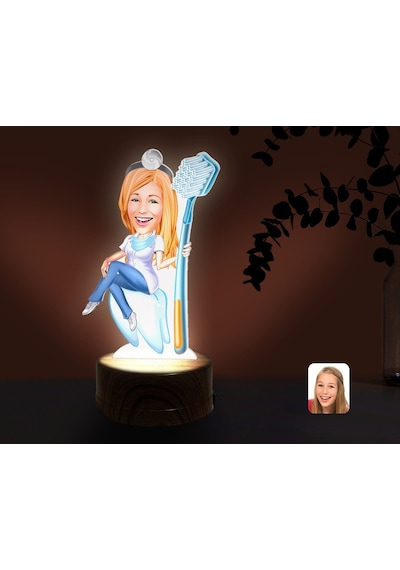 Kişiye Özel Kadın Diş Hekimi Karikatürlü Dekoratif 3D Biblo Led I(481494862) Çok Renkli
