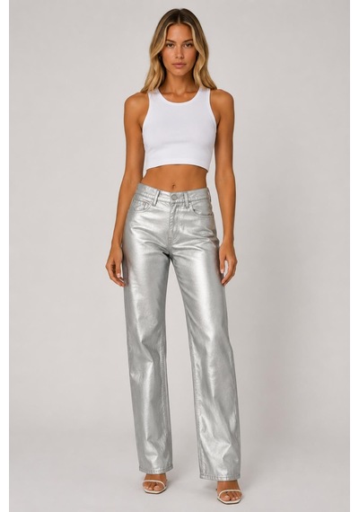 Alexandergardi Metalik Görünümlü Wide Leg Pantolon Gümüş