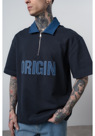 Respire Erkek Origin Nakışlı Polo Yaka Regular Fit T-shirt Lacivert