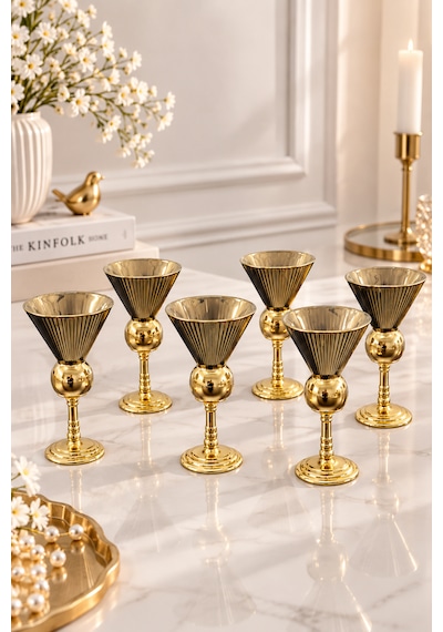6 Lı Lüks Metal Gold Ayaklı Cam Kase Sunumluk Sosluk Kahve Yanı Bardağı Bardak Çok Amaçlı 50ml