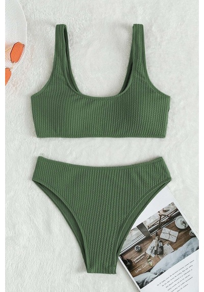 Angelsin Özel Fitilli Kumaş Yüksek Bel Bikini Altı Yeşil