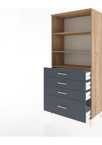 Hyperion Dolap 3 Raflı 4 Çekmeceli 88x44x195 Çam-antrasit Atlas Çam