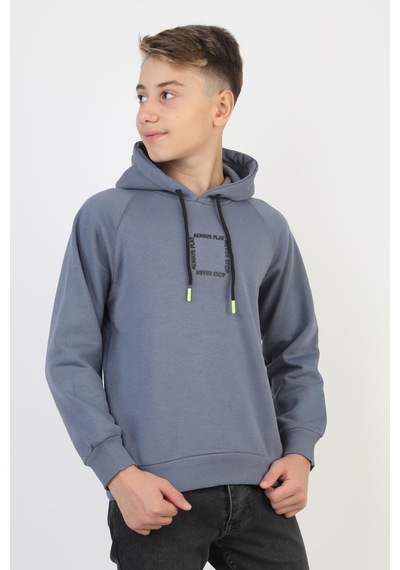 Kapüşonlu Fermuarlı Cepli Erkek Çocuk Sweatshirt-90916 İndigo