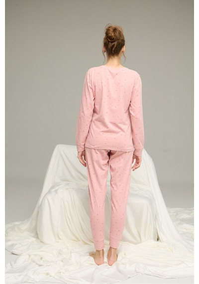 Siyah İnci Pamuklu Bisiklet Yaka Örme Pijama Takım25241123 Pudra Siyah İnci Pamuklu Bisiklet Yaka Örme Pijama Takım25241123 Pudra