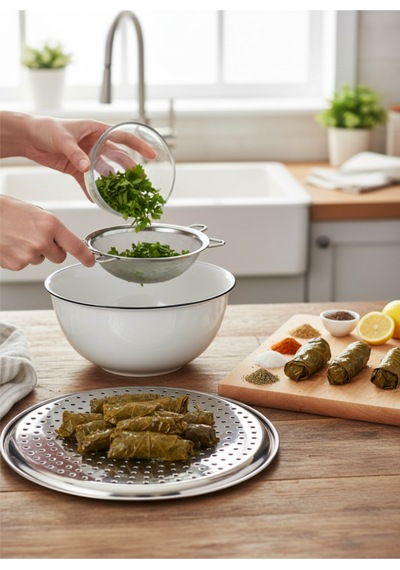 Lüks Paslanmaz Çelik Sarma Ve Dolma Süzgeci Altlığı 2'li Çelik