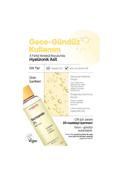 Yeppda %3 Niacinamide İçeren Aydınlatıcı Vegan Tonik Yeppda Niacinamide %3 Water Toner 200ml
