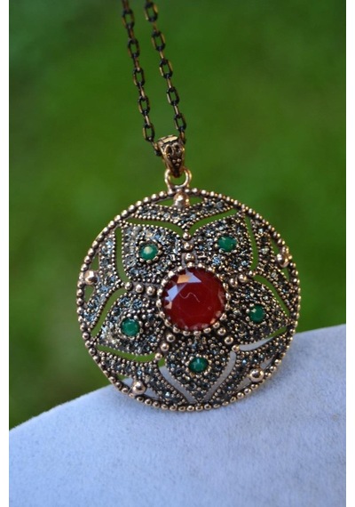 Stoneage Jewellery Kök Zümrüt Kök Yakut Taşlı Otantik  Kolye Gümüş