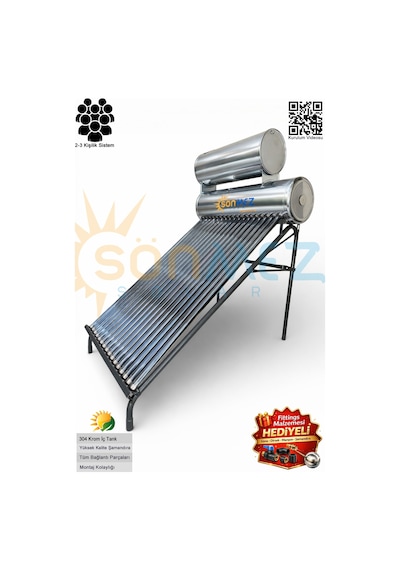 Solar Krom Kılıf 18x Vakum Tüplü Güneş Enerji Sıcak Su Sistemleri Açık Devre Doğal Akışlı